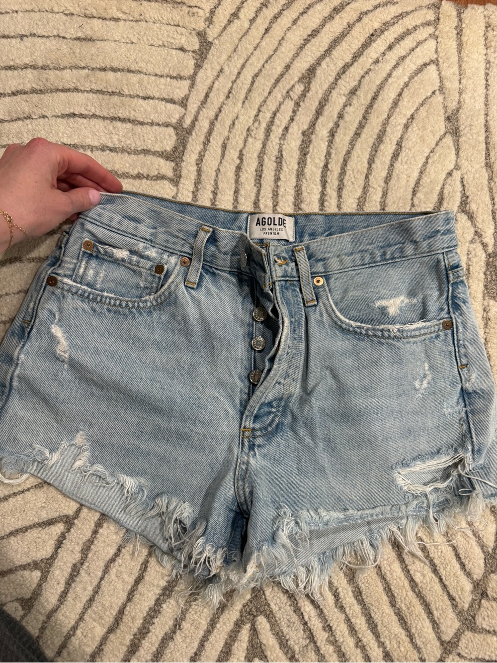 AGOLDE Parker Light Blue Distressed Denim Shorts